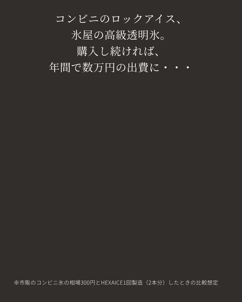 コンビニのロックアイス、氷屋の高級透明水。購入し続ければ、年間で数万円の出費に・・・